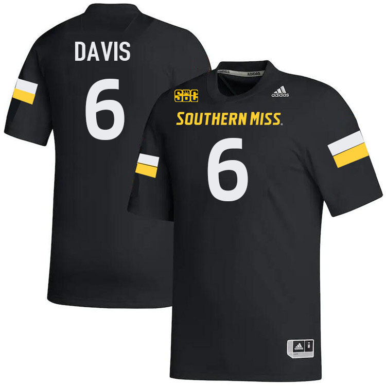 Southern Miss Golden Eagles #6 Micah Davis Football Jersey Stitched-Black